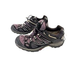 Salomon Women’s 8.5 Black Purple Trail Running Hiking Shoes Quicklace 308936